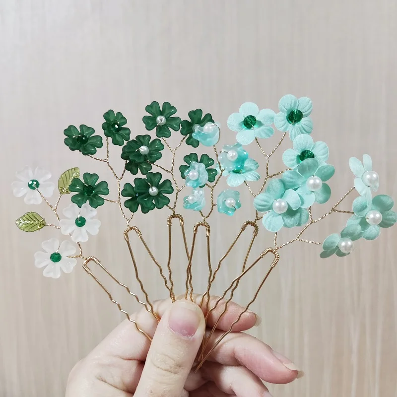 Green Color Crystal Pearls Flower Butterfly Hairpins For Women Bride Wedding Hair Accessories Rhinestone Hair Clips