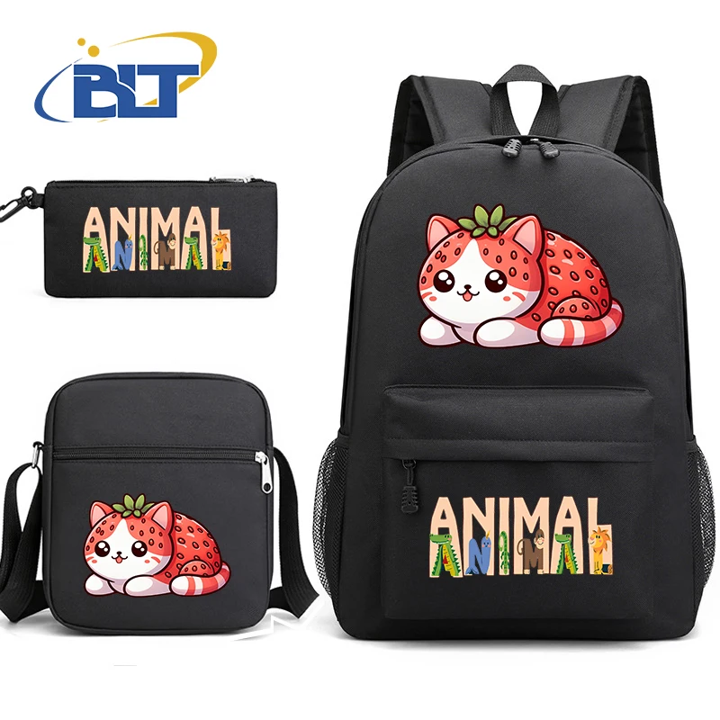 Simpatico zainetto per studenti con stampa animalier zaino per giovani borsa a tracolla borsa a matita Set da 3 pezzi regalo per bambini