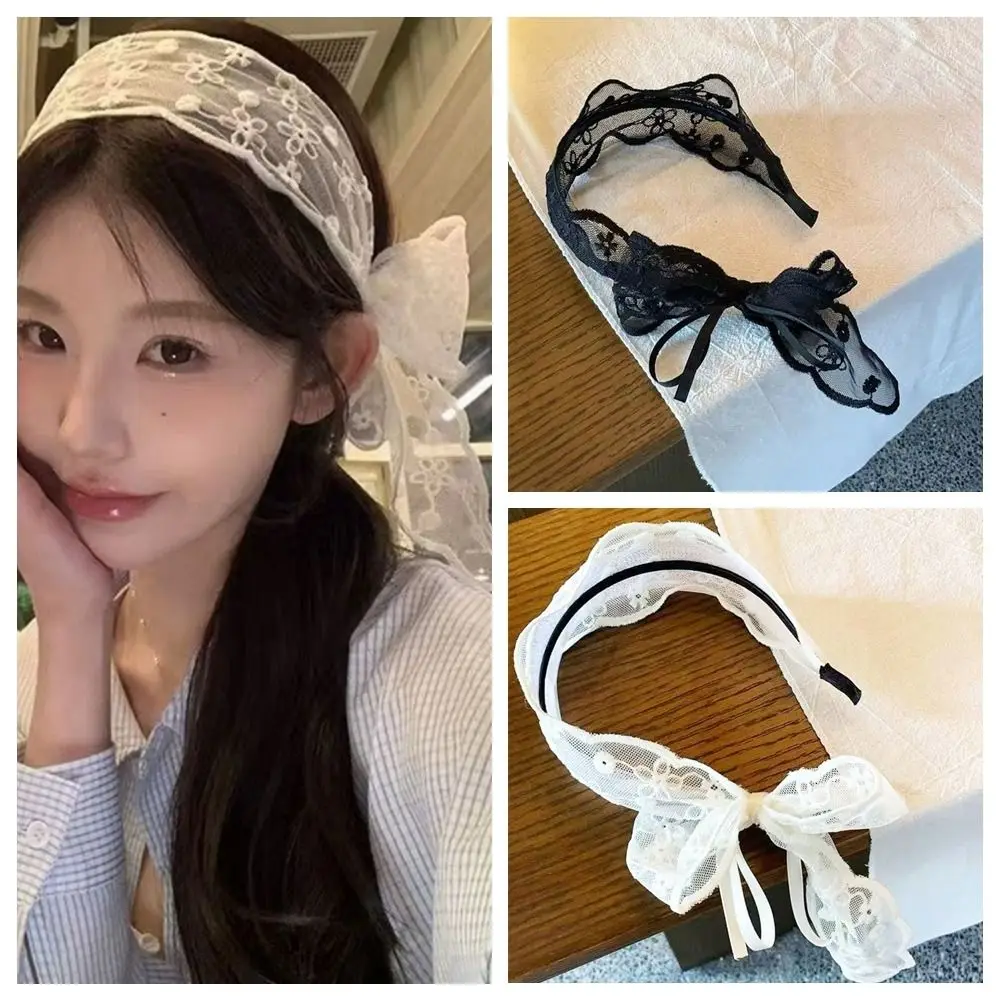 الإبداعية الكورية نمط الدانتيل رباط شعر الجنية أغطية الرأس القوس عقال إكسسوارات الشعر الشريط الشعر هوب الديكور