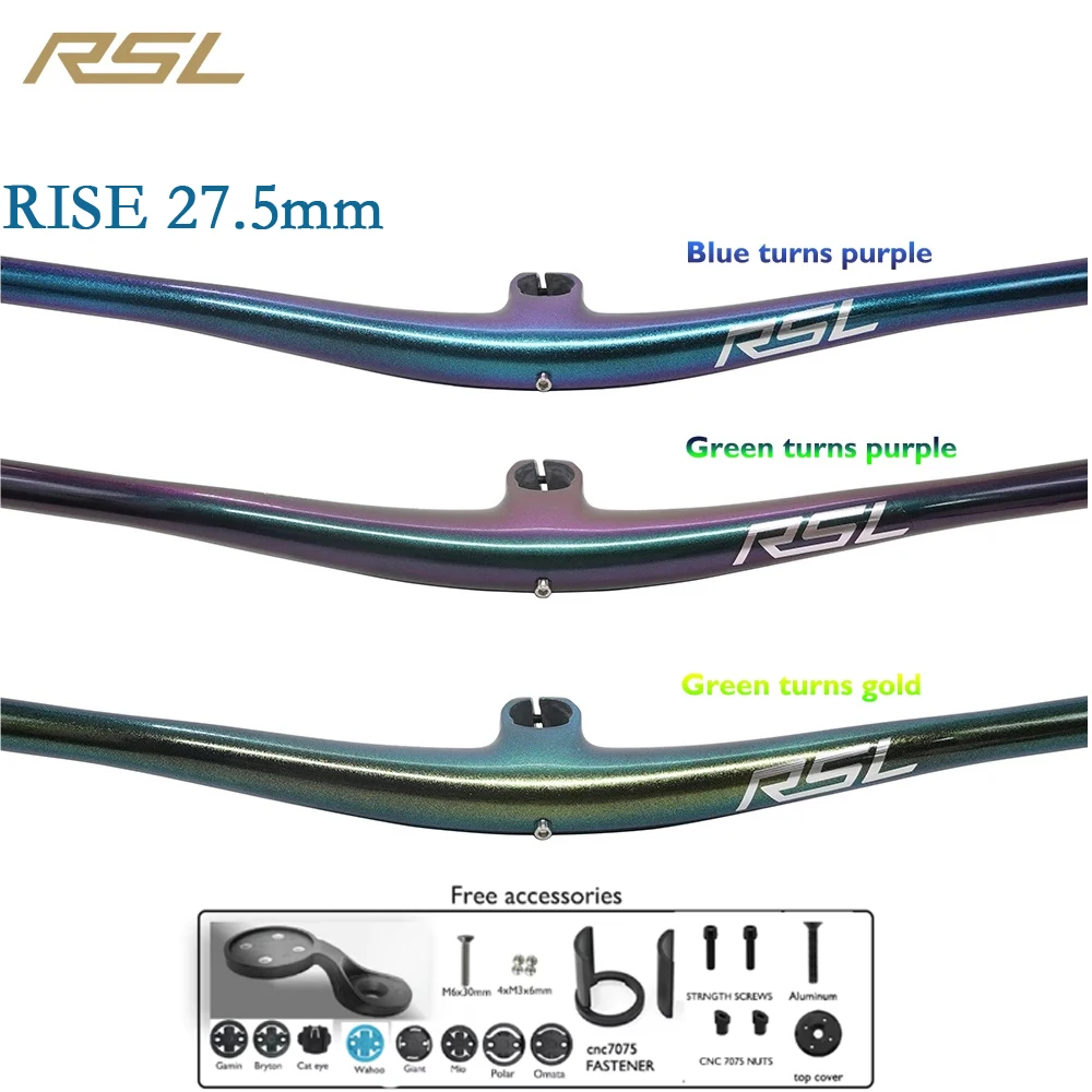

Руль для горного велосипеда цвета хамелеона RSL, 27,5 мм, RISE, длина 35/45/55 мм, Upsweep 6, ° /Backsweep 7 ° для езды на велосипеде MTB