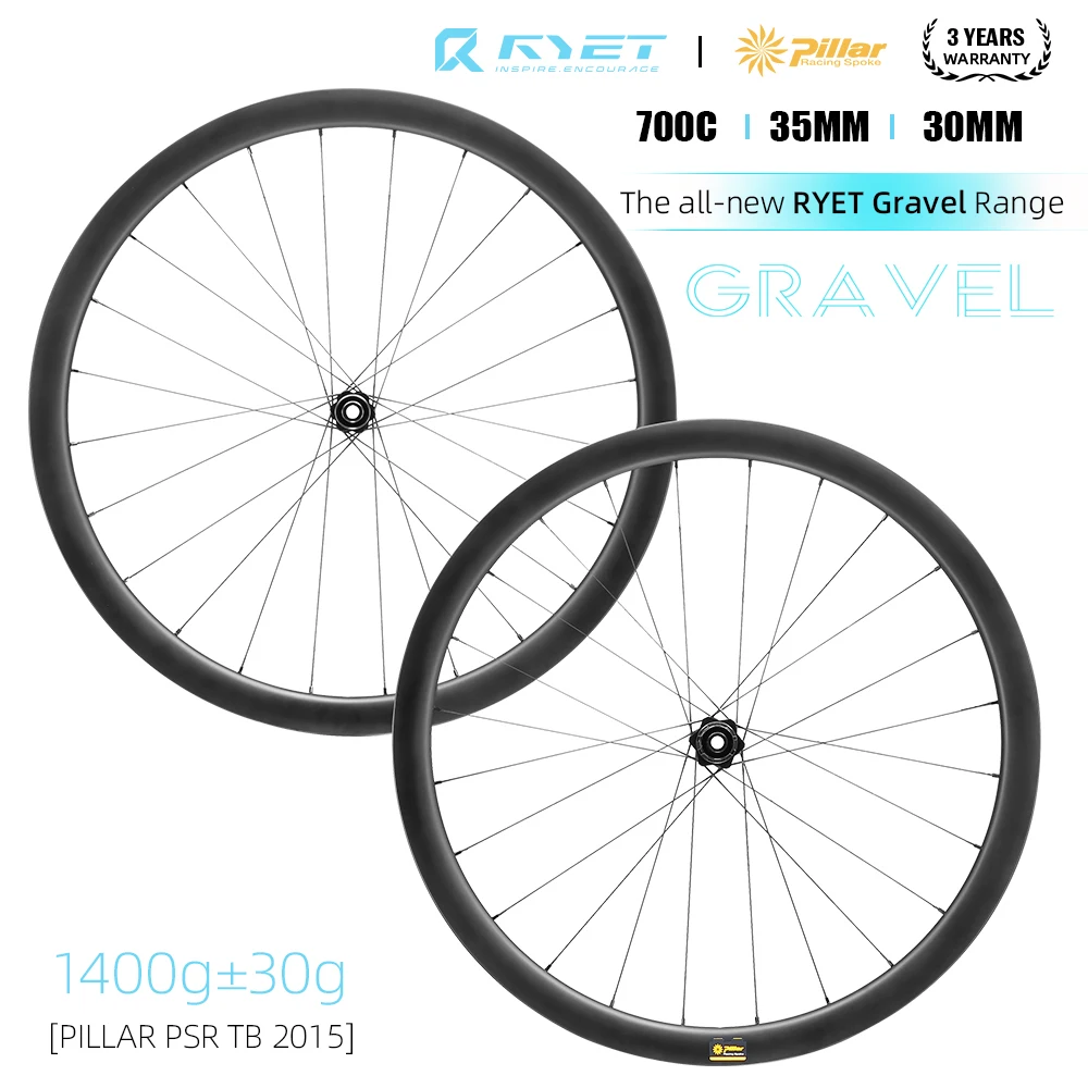 Ryet Carbon GRAVEL Wheelset Disc Brake Tubeless Ready 700C Bicycle Center-Lock Or 6 Bolt Hub 35x30 Rim Ceramic Bearing Wheels