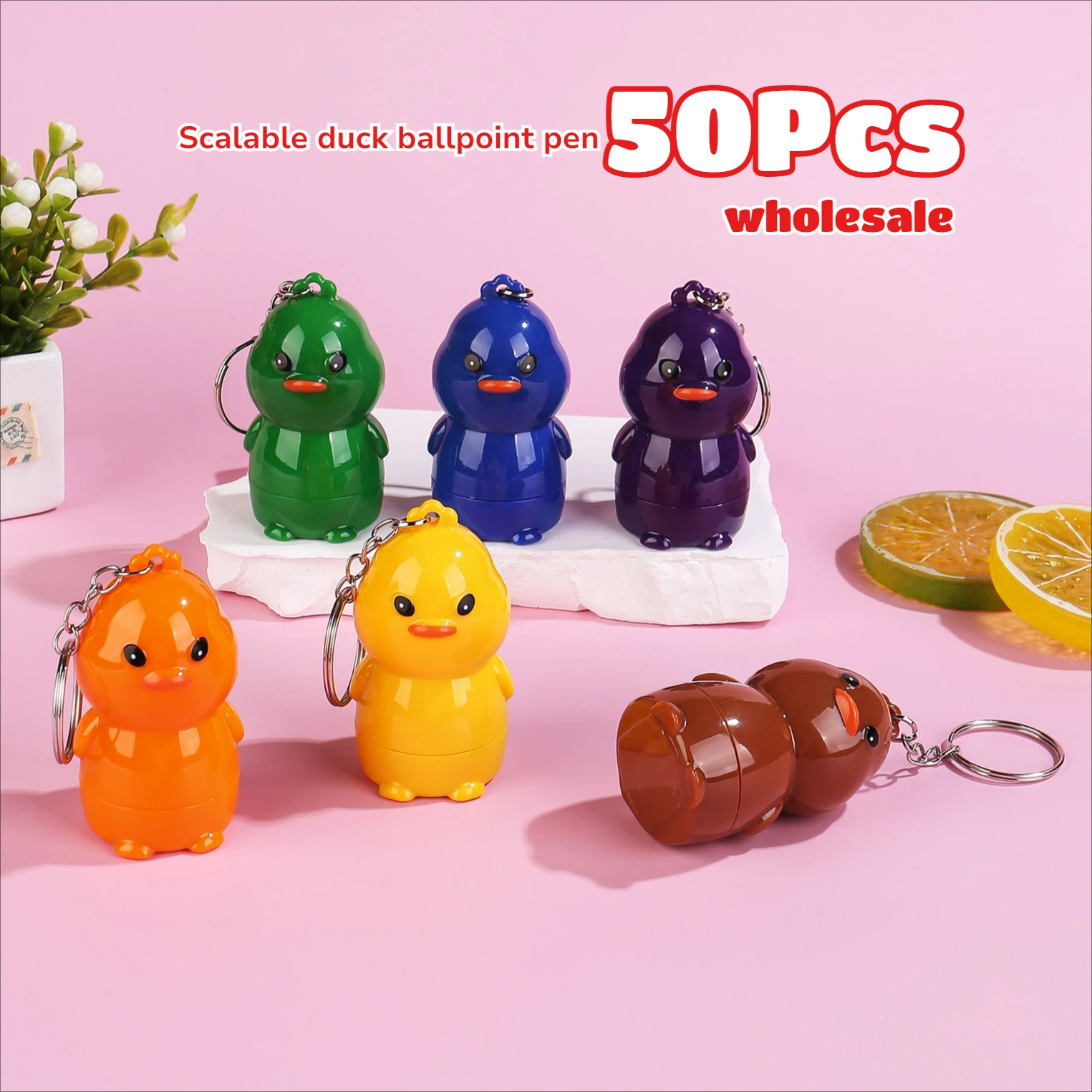 

50Pcs/Lot New Hanging Chain Duck Shaped Ballpoint Pen Retractable Ball Pens Blue Writing Student Creative Stationery Wholesale