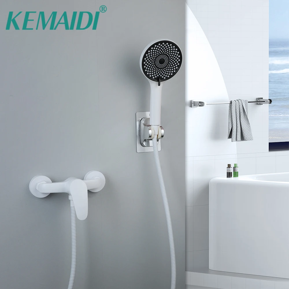 

KEMAIDI Bathroom Shower Faucet Set White Rainfall High Pressure Shower Head With Handheld Shower Hot Cold Mixer Wall Mounted