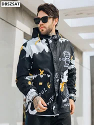 Spring Autumn Two Side Wear Hooded Windbreaker Men's Jacket Streetwear Fashion Bear Printed Hip Hop Outfits Coat Big Size 8XL