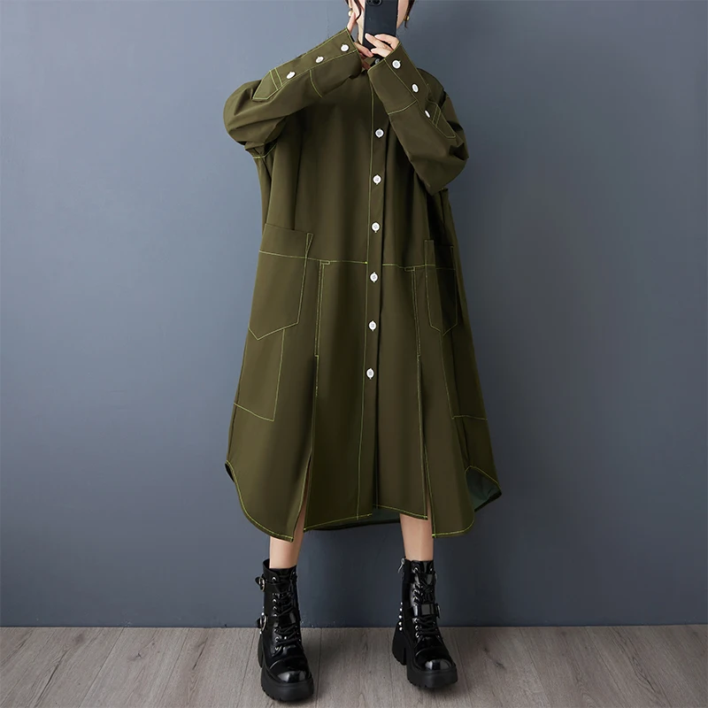 

Ветровка Jaet с нерегулярной строчкой в стиле ретро, модный высококачественный irt Dr Pure Color, маленький дизайн Ence Long Sve Po...