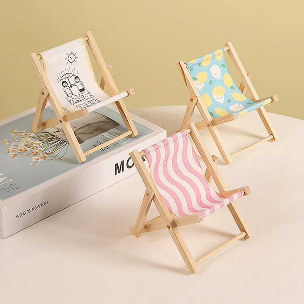 Doll Chair Outfit Accessories for Ropa Labubu 10cm Cotton Doll Summer Vacation Wooden Beach Reclining Camping Chair Ornament image 3