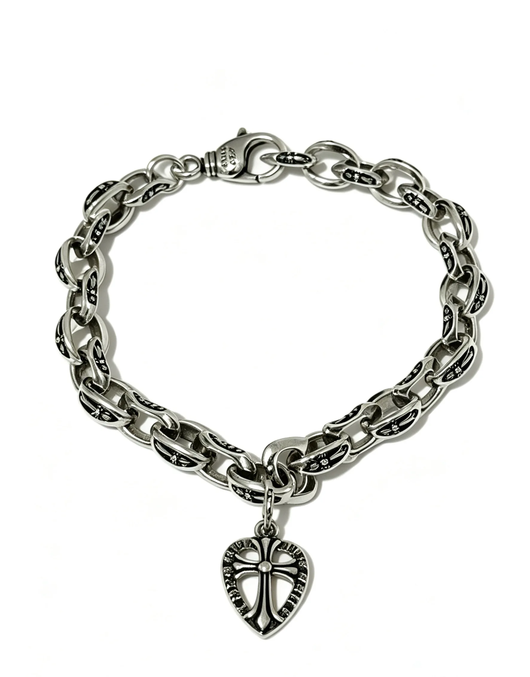 S925 Sterling Silver Retro Creative Design Shield Hollow Cross Glamour Punk Personality Couple CH Bracelet
