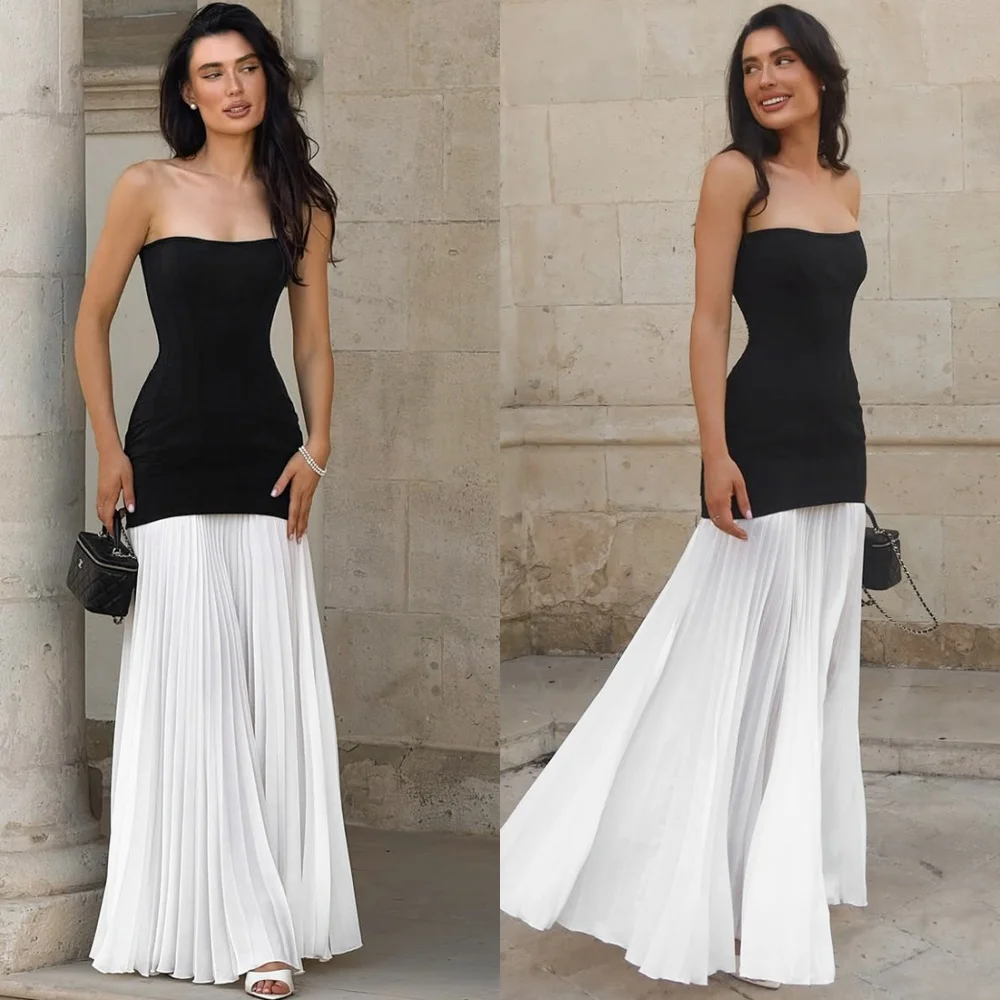 

Customized Soft Black Jersey Evening Dress Elegant Strapless Sleeveless Homecoming Dresses High Quality Special Occasion Gowns