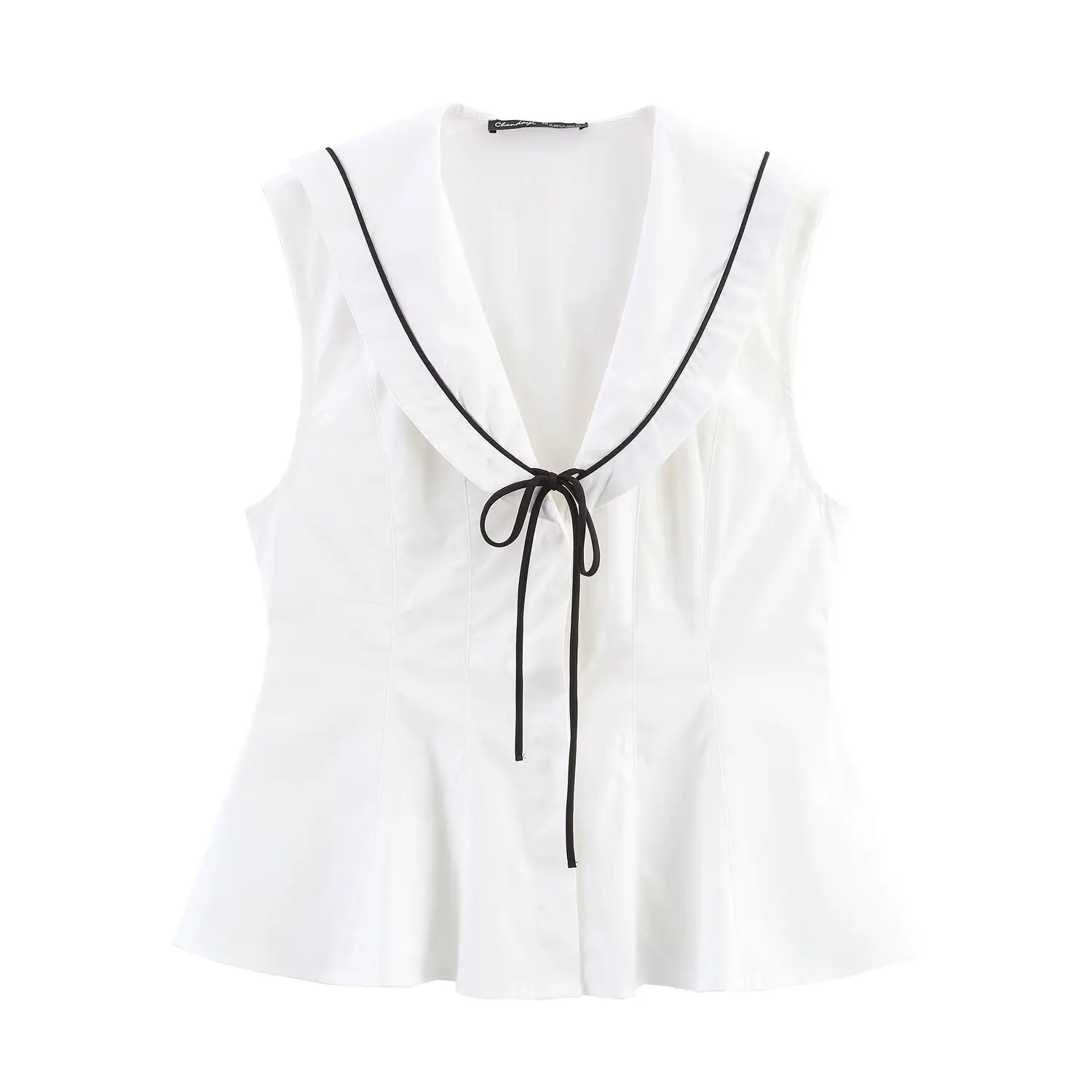 

2025 New Women's Clothing European and American Style Fashion Bow Trim Poplin Sleeveless V-Neck Vest