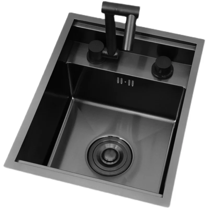 Black nano hidden invisible island counter bar sink with cover plate, small single slot, 304 stainless steel vegetable