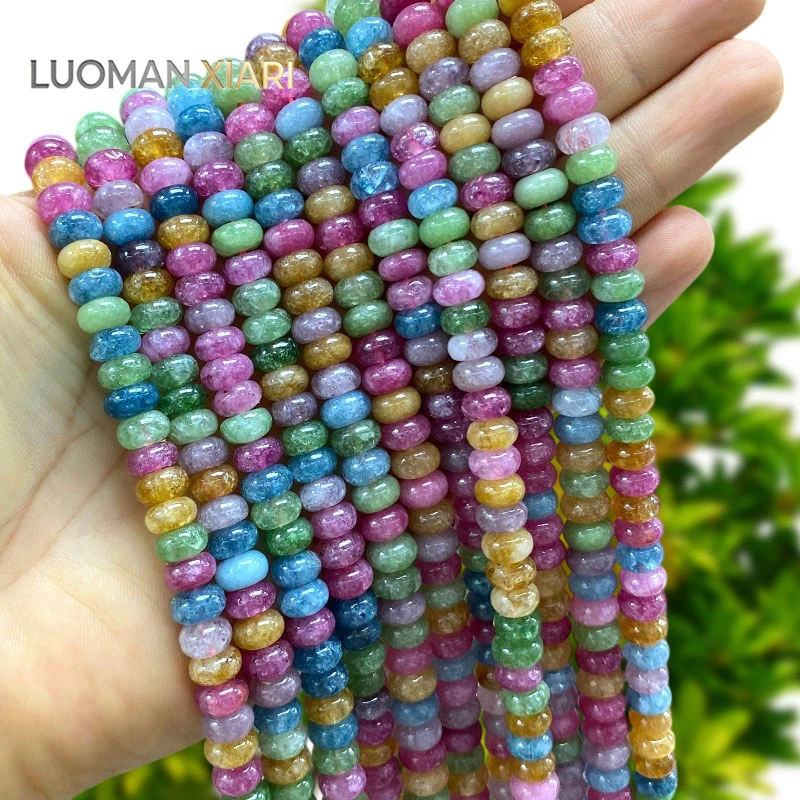 Wheels 5x8mm Natural Stone Light Tourmaline Chalcedony Loose Spacer Beads for Jewelry Making Diy Bracelets Charms Accessories