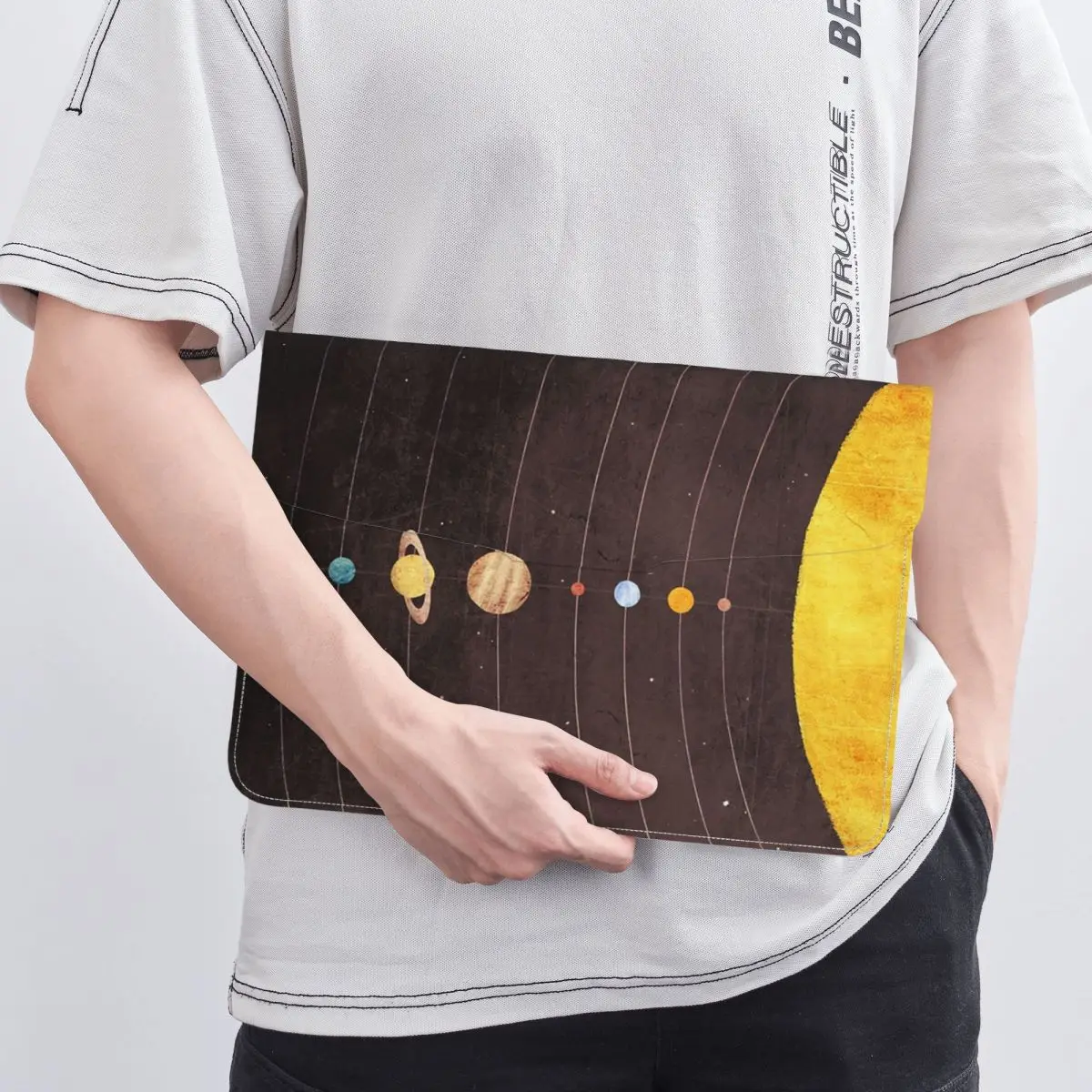 Solar System PU Leather Horizontal Laptop Sleeve Shockproof Soft Lining Notebook Case 13 Inch