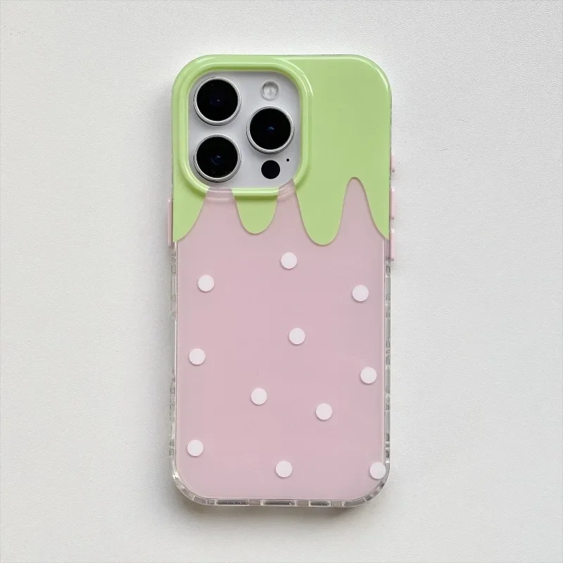 Funda de silicona rosa con lunares de fresa, lujosa y a prueba de golpes para iPhone 17 AIR 16 15 14 13 12 11 Pro MAX Plus, estilo Y2K 3