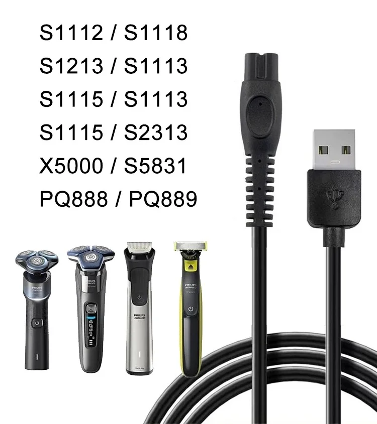 5V USB charger suitable for razors, compatible with MG9520, MG7910, MG5910, OneBlade QP2724, QP2834, and 1000 2000 5000 series