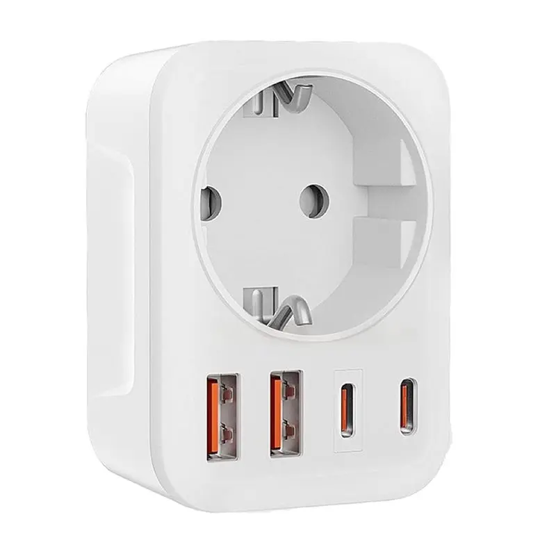 

A01F-EU Вилка с двойной вилкой для розетки, удлинитель с двумя способами для адаптера розетки (4000 Вт, 16 А), с 2 USB A и 2 USB C