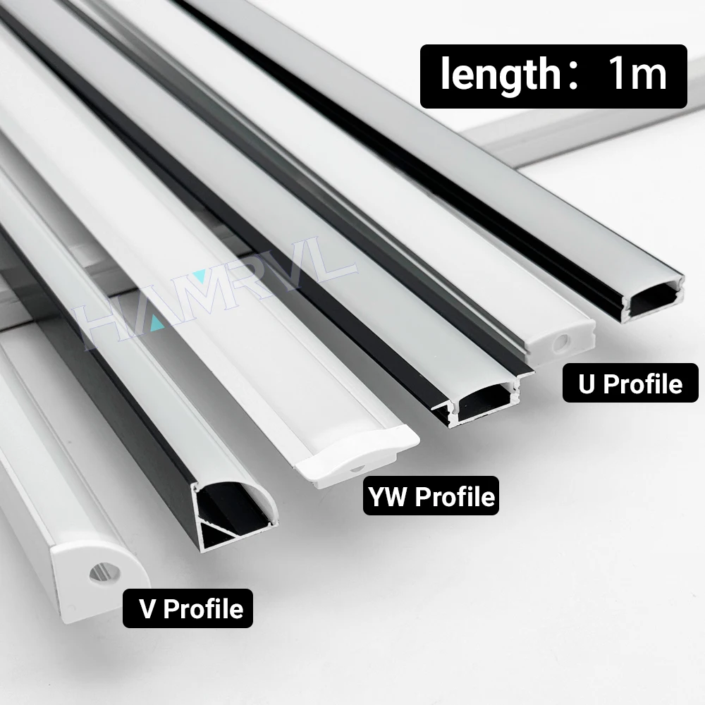 1M Led Aluminum Profile Channel Diffuser Holder U/V/YW Shape Black/silver Linear Light Bar Ceiling Wall Corner Lighting