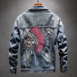 Male Jean Coats with Embroidery Men's Denim Jacket Blue Cargo Winter Outerwear Joker Korea in Lowest Price Branded Trendy Y2k G