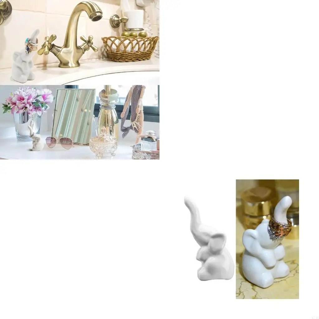 

Handcrafted White Elephants Rings Holder Sculpture For Home Or Jewelry Store