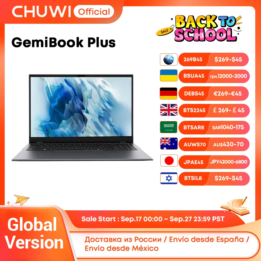CHUWI GemiBook Plus Laptop 15.6'' Intel N150/N100 Graphics for 12th Gen 1920*1080P 16GB RAM 512GB SSD With Cooling Fan Windows 11