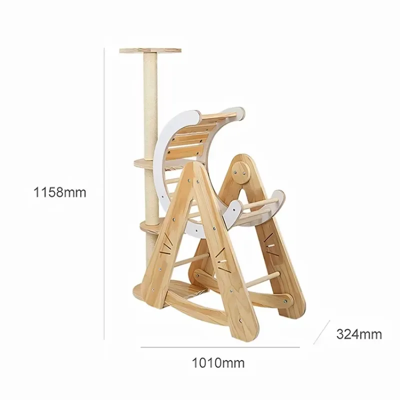 Modern Luxury Cat Climbing Frame Solid Wood Integrated Sisal Scratch Column Large Plush Cat Scratch Kitten House