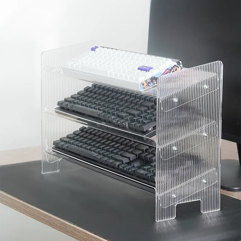 Acrylic Mechanical Keyboard Stand No-Adjust Display Rack, Heavy-Duty Tilted Organizer Transparent Storage Case for Gaming Setup