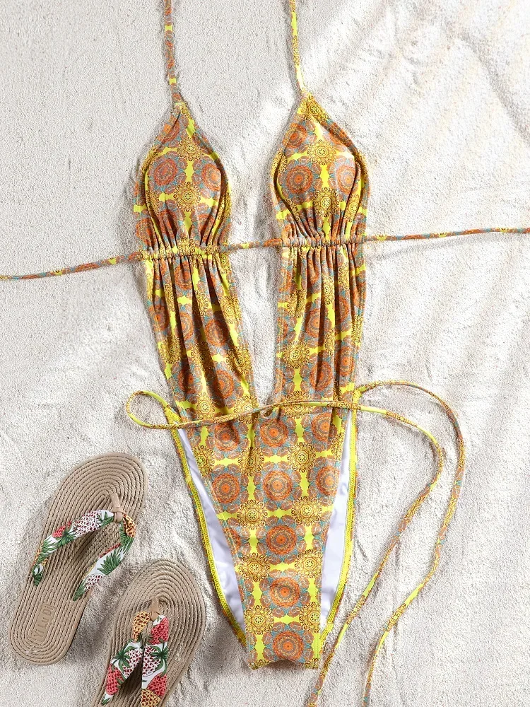 ZRTAK Sexy Women One Piece Swimsuit Female Sexy Deep V Swimwear 2024 Bandage Bathing Suit Pleated Biquini Feminino Beachwear