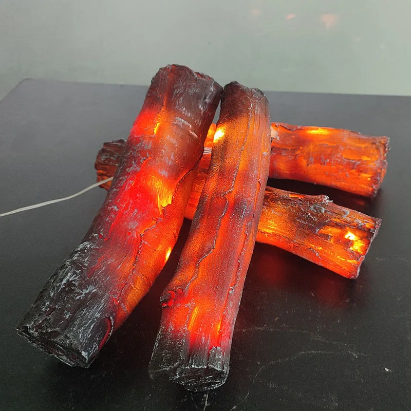 4pcs/set LED Light Simulation Charcoal Strip Resin Firewood Pile Home Decor Accessories Transparent Resin Fireplace Decoration