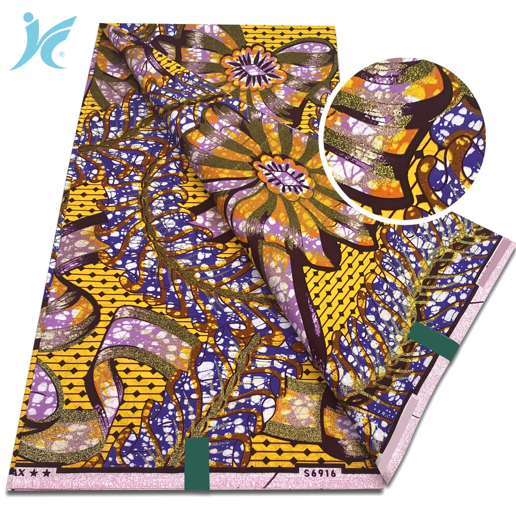 Nieuw ontwerp Afrikaanse Flash Gold Print Stof Zachte Ankara Wax Stof 6 yards Echte Afrikaanse Gouden Stof 2025 Grand Super Batik