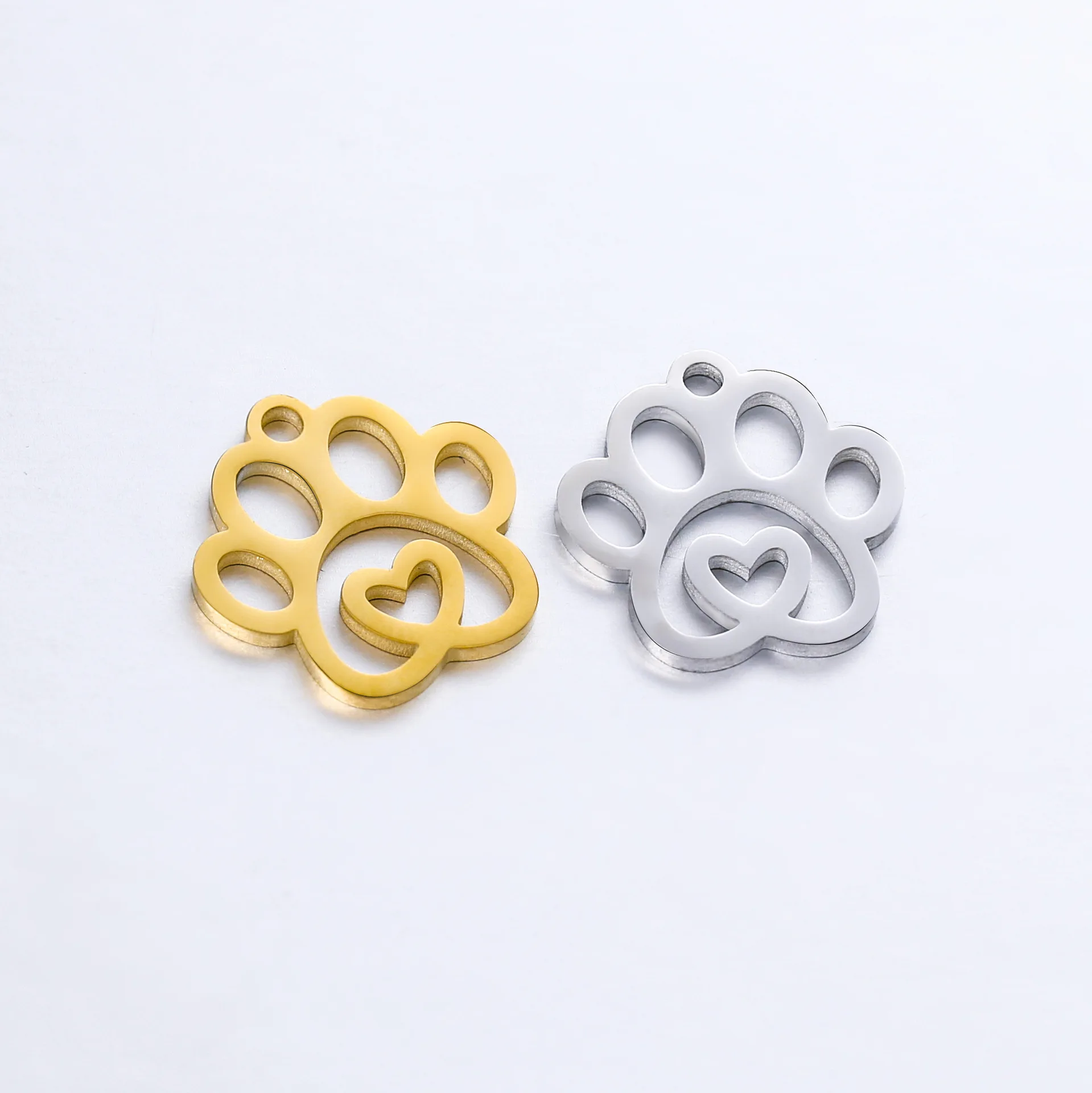 Mirror polished stainless steel hollow love dog PAWS Cat PAWS accessories DIY cute simple animal PAWS