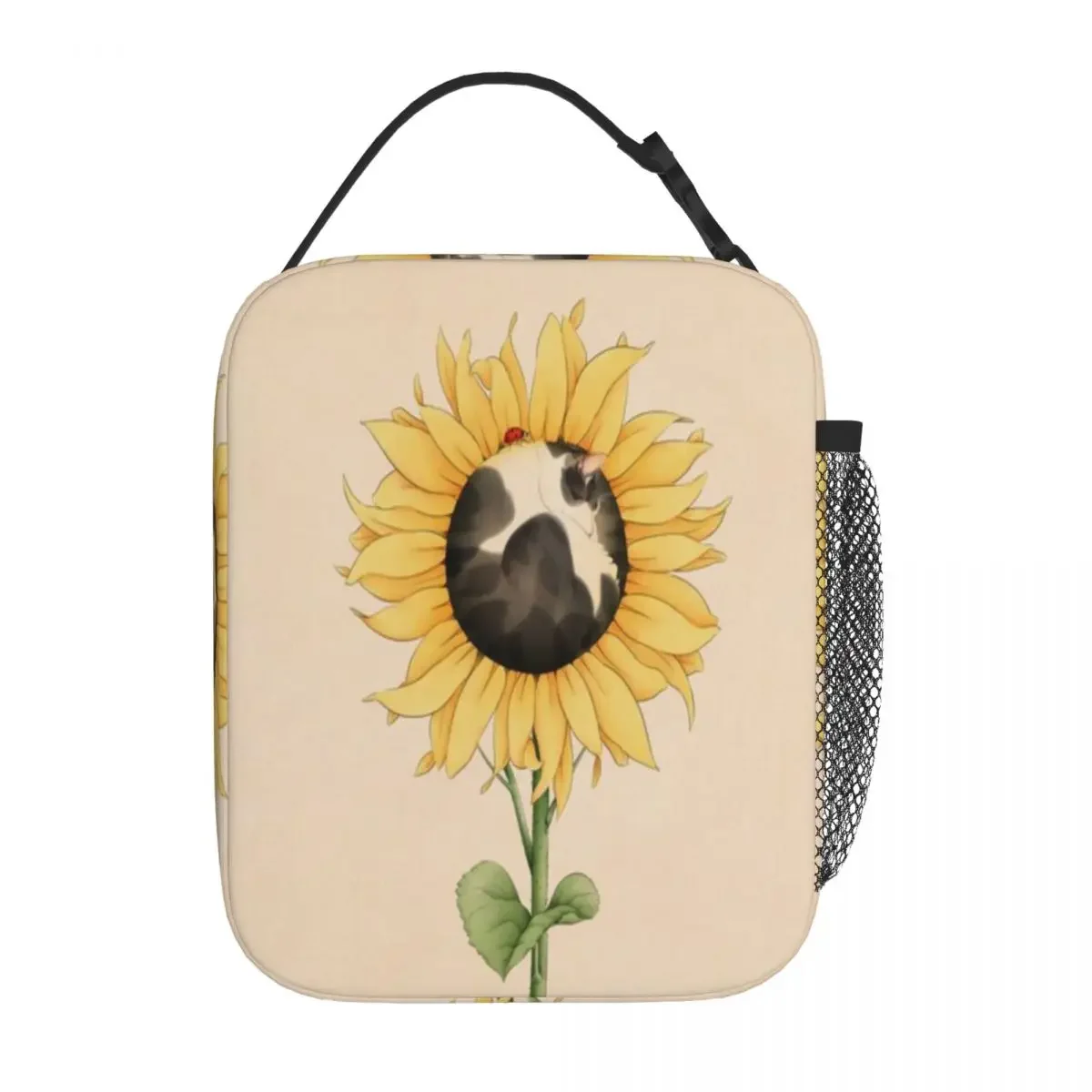 Bestselling Cat In Sunflower With Ladybird Striped Cooler Tote After School Snack Meal Prep Bag