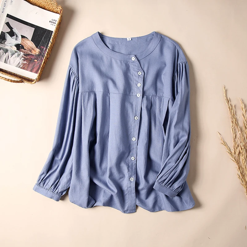 Hot Sale Linen Women T-Shirt Casual Loose Button Up Long Sleeve Tops Female Harajuku Blouses and Shirts Roupas Femininas