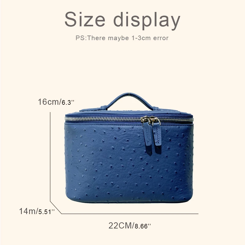 Customize Initials Cowhide Ostrich Pattern Makeup Bag For Women Luxury Designer Handbag 2026 New In With Mirror Travel Organizer