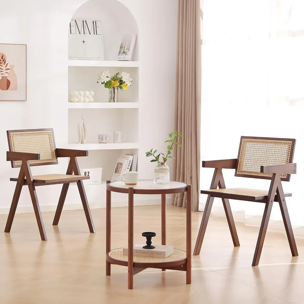 Pair of Mid-Century Modern Walnut Dining Chairs with Arms for Kitchen and Living Spaces