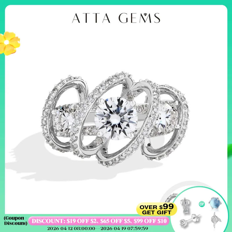 ATTAGEMS Three-Stone Cluster Moissanite Ring for Women 1CT Round Cut 100% 925 Sterling Silver Twist Band Engagement Fine Jewelry