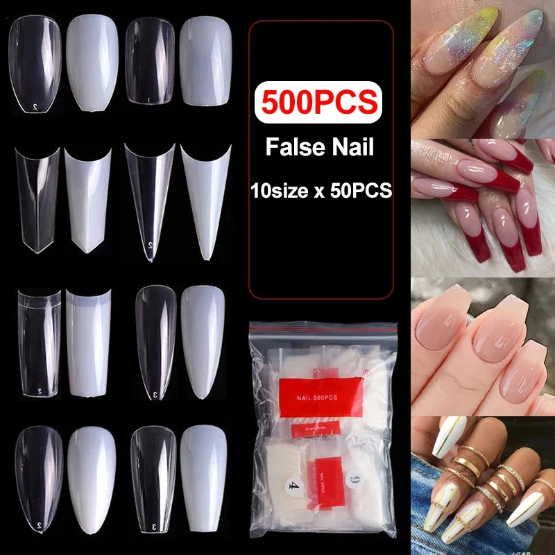 500 Tips Kit False Nail French Acrylic Full/Half Cover For Nail Tips Transparent Natural False Nails Manicure Fingers Toes Set