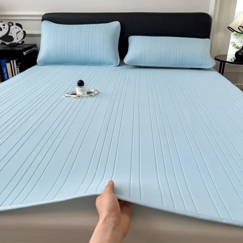 New Cooling Feeling Ice Silk Bed Pad Soft Breathable Summer Bed Mat Silky Adults Childs Sleeping Mats Single Double Bedsheet Set