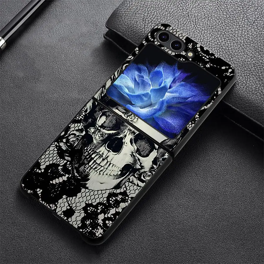 Lace Pattern Skull Phone Cover Case for Samsung Galaxy Z Flip 8 Flip5 Flip7 FE Flip3 Z Flip 7 6 5 4 3 Flip4 Flip6