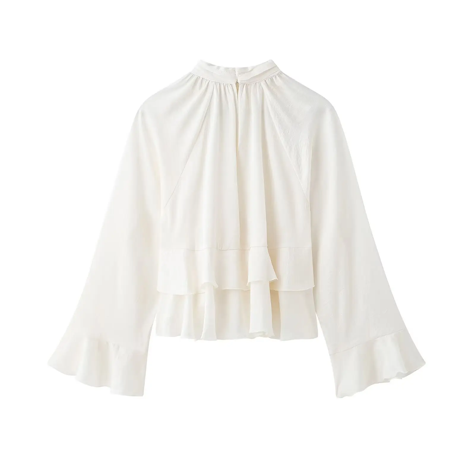 2025 women's spring and autumn fashion long sleeve round neck layered decorative shirt women's solid color loose shirt