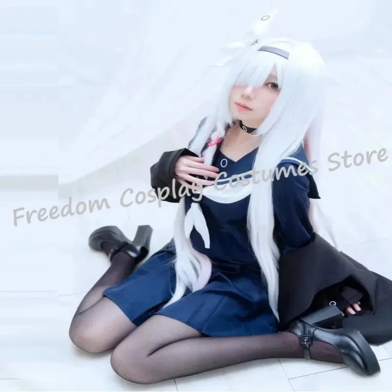 LQPrana تأثيري أنيمي الأزرق الأرشيف تأثيري حلي النساء فتاة Prana فستان أزرق شعر مستعار Jk الدعاوى الأسود خندق هالوين زي