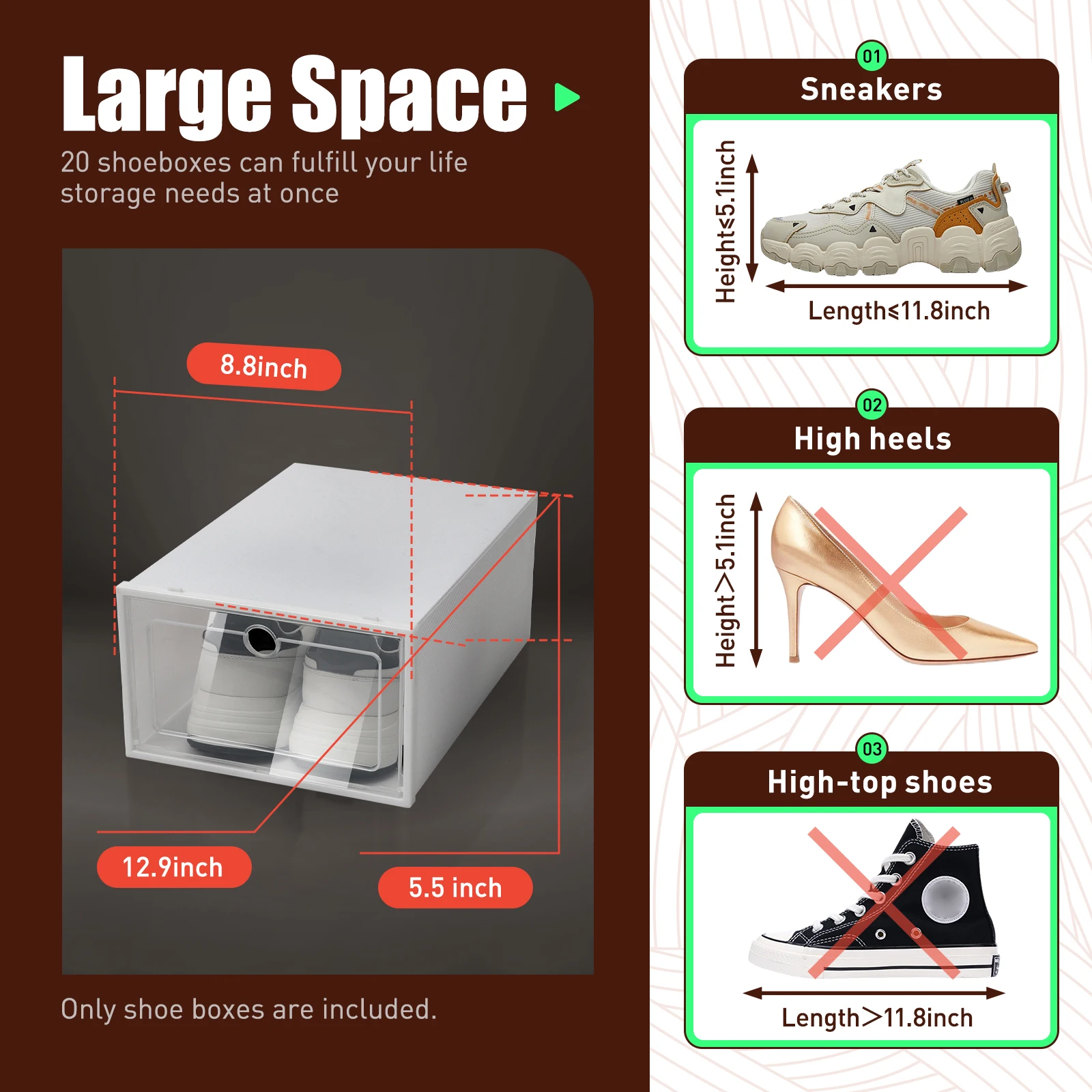 20 Stackable Shoe Storage Box Durable Plastic Sneaker Display Case Organizer