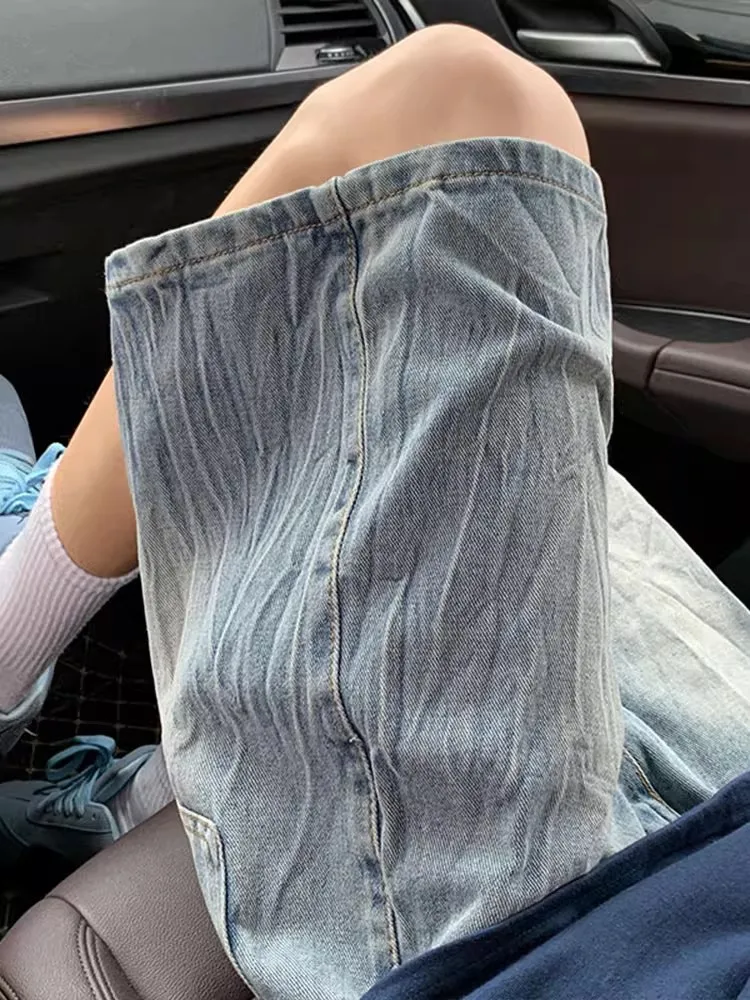 

Waed Blue Lightning Pattern Men's ort Jeans Summer Thin American High Street Vibe Five-Quarter Design Sensation Pants