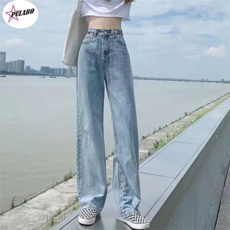 

PULABO High Waist Loose Comfortable Jeans For Women Fashionable Casual Straight Pants Mom Jeans Washed Boyfriend Jeans