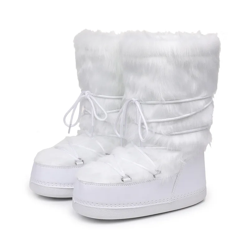 High Quality Women's Faux Fur Platform Snow Boots Winter Warm Lace Up Fluffy Ankle Boots for Women Outdoor Casual Non-slip Shoes view 4