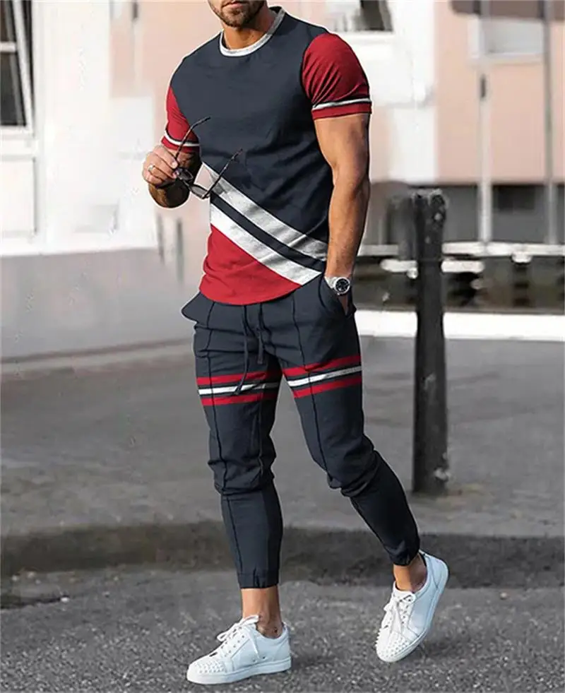 

New Summer Male Clothing Men's Trousers Tracksuit 2 Piece Set Fashion Sportswear Streetwear Short Sleeve T Shirt+Long Pants