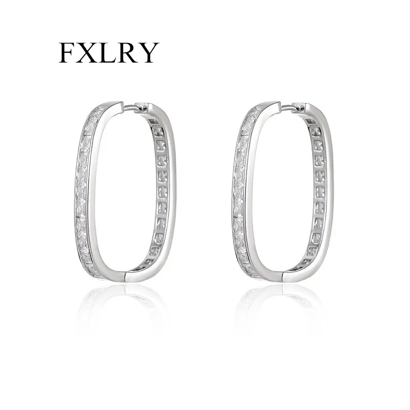 FXLRY Luxury Cubic Zirconia Superflash Fashion Personality Geometric Simple Square Earrings For Women Bridal Wedding Party Jewel