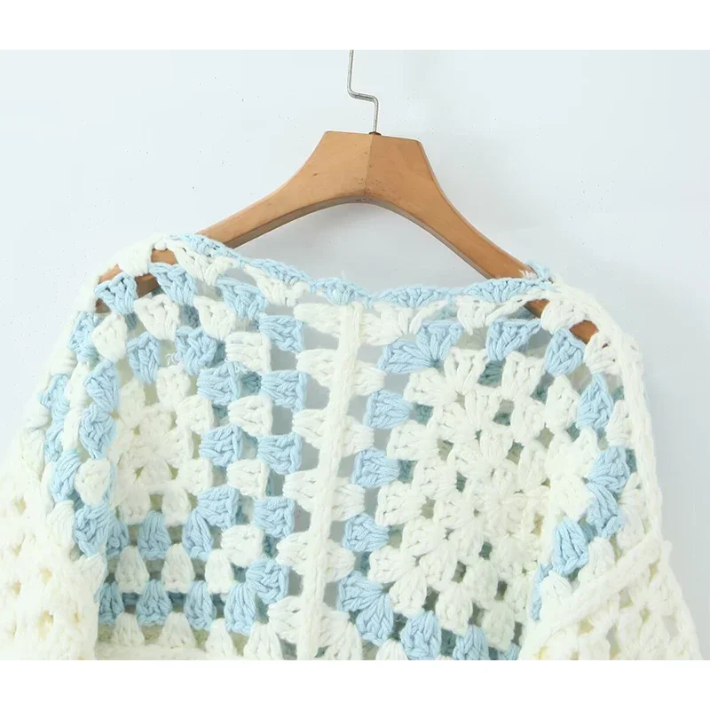 2025 Nuovo maglione scozzese fatto a mano all'uncinetto floreale per le donne Manica lunga O collo anteriore con lacci Boho Cardigan Cappotto autunno inverno