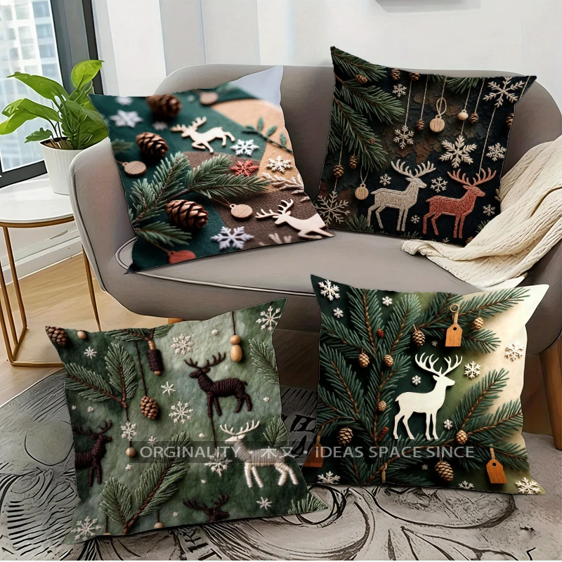 Christmas Reindeer Pillow Covers Pattern Cushion Cover Suitable for Sofa Bedroom Car Pillow Cover