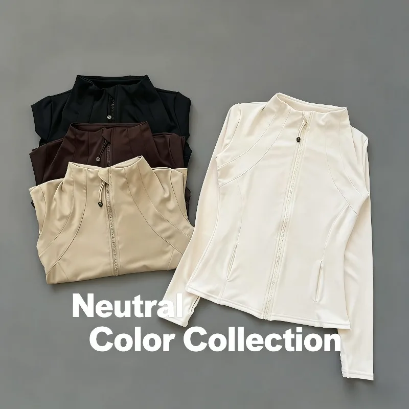 

Одежда для йоги 2025 г., женская спортивная верхняя одежда с воротником-стойкой на молнии и длинными рукавами, облегающая одежда для бега и тренировок