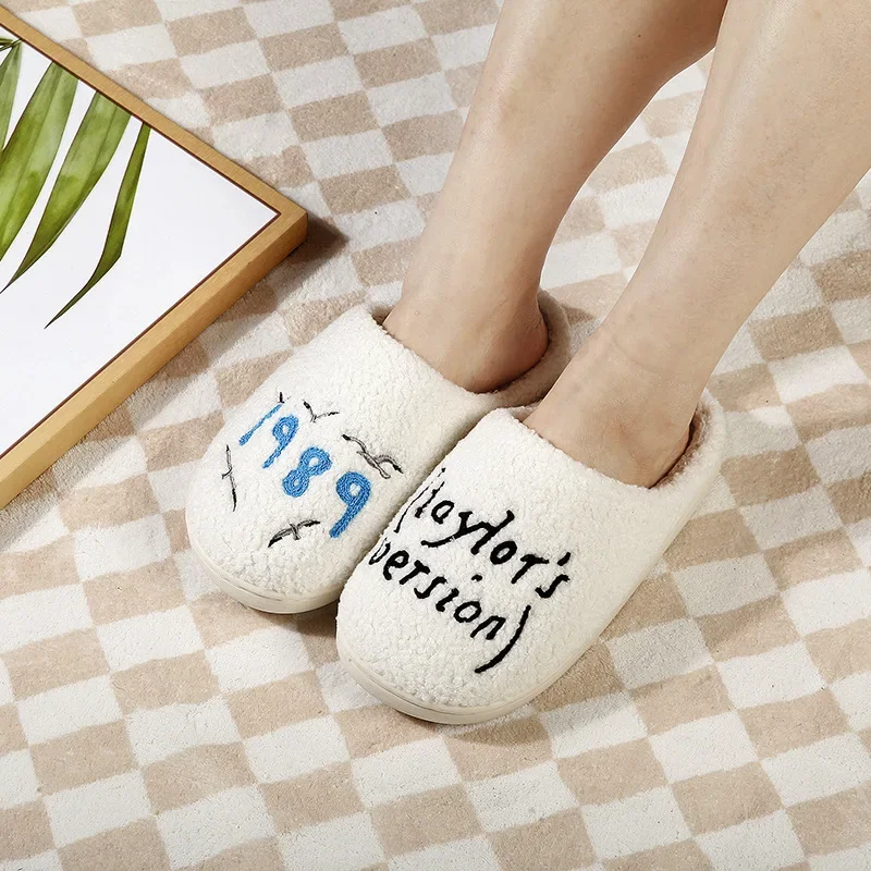 

Slippers Women Winter Indoor Warm Embroidery Fuzzy Soft Sole Comfortable Fashion Plush Home Shoes Girls Gift