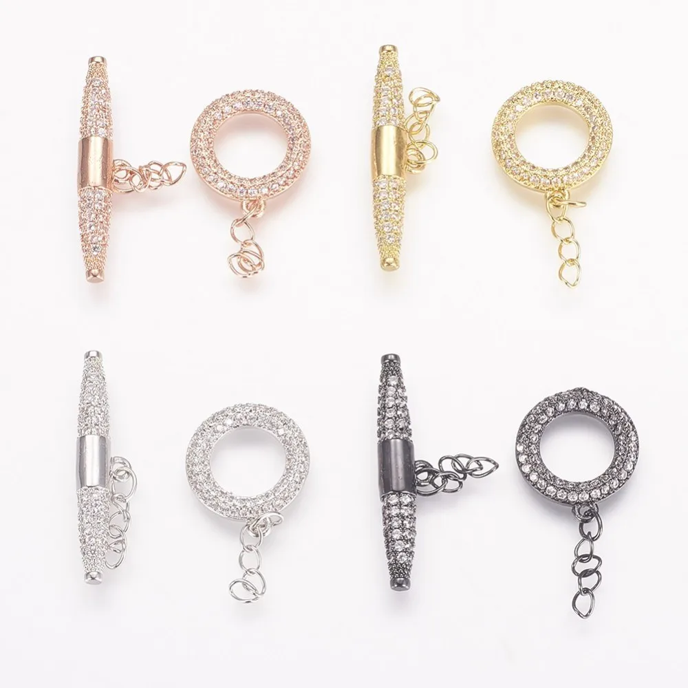 

5Sets Brass Micro Pave Cubic Zirconia Ring Toggle Clasps T-Bar Closure Connector for Necklace Bracelet Jewelry Making DIY Craft